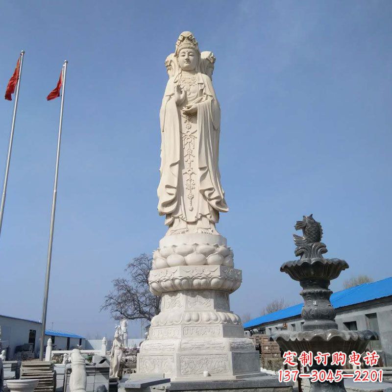 鹤壁中领雕塑汉白玉三面观音石雕