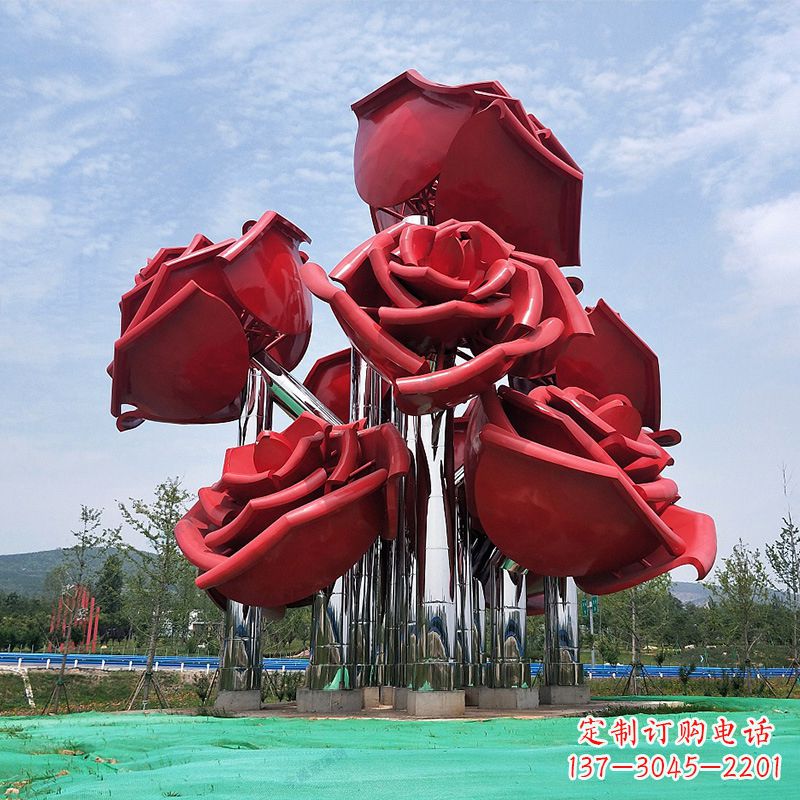 鹤壁精美不锈钢玫瑰花景观雕塑