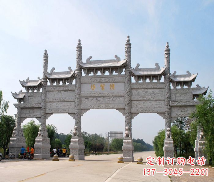 鹤壁大型五门道路石雕牌坊定制
