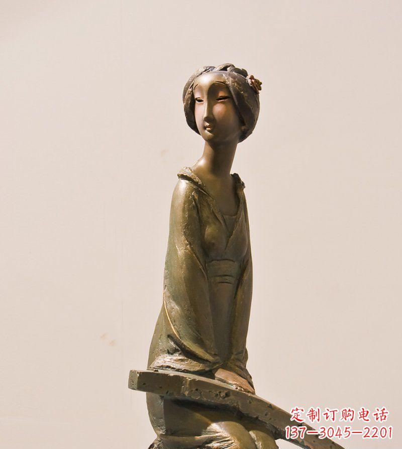 鹤壁古筝女人铜雕古代人物雕塑