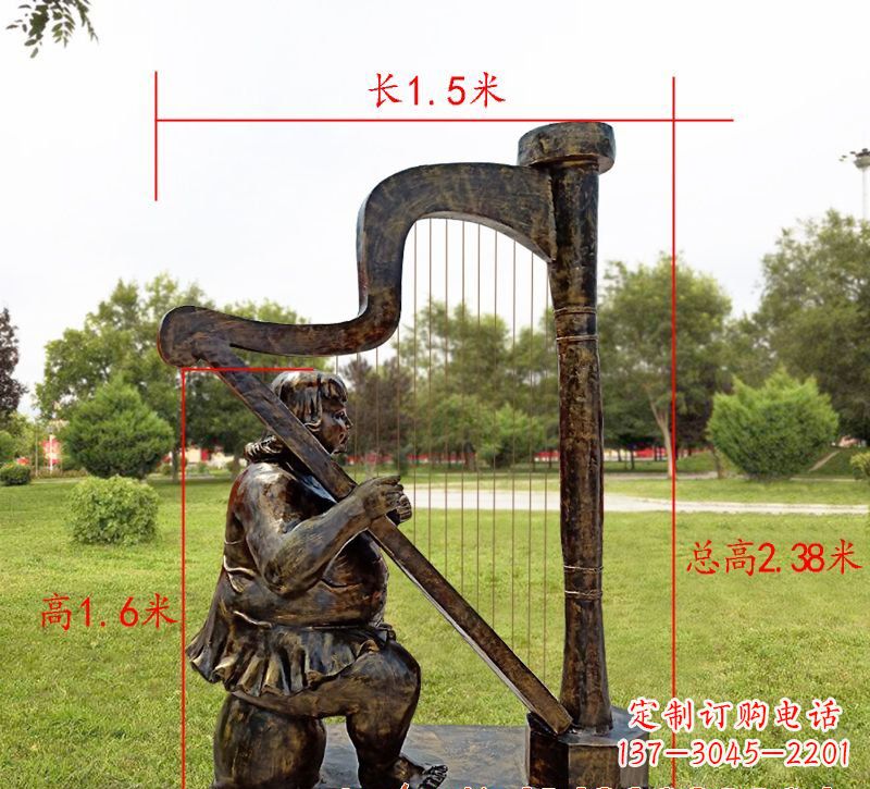 鹤壁手工铜制竖琴雕塑