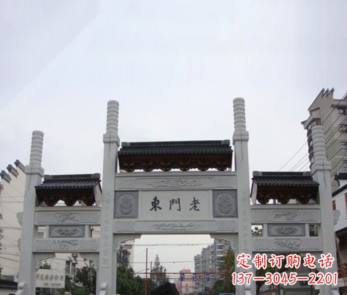 鹤壁精美三门石牌坊雕塑