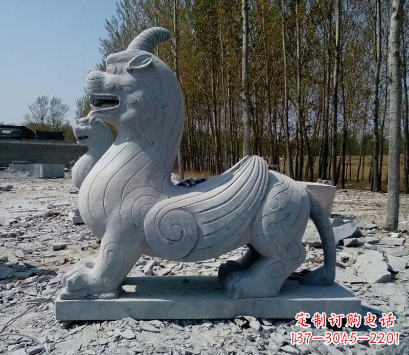 鹤壁独角兽雕塑,神兽石雕带你穿越回古老神话中