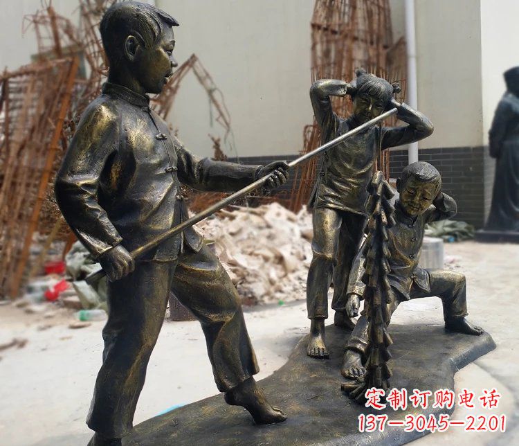 鹤壁儿童放鞭炮庭院景观铜雕摆件
