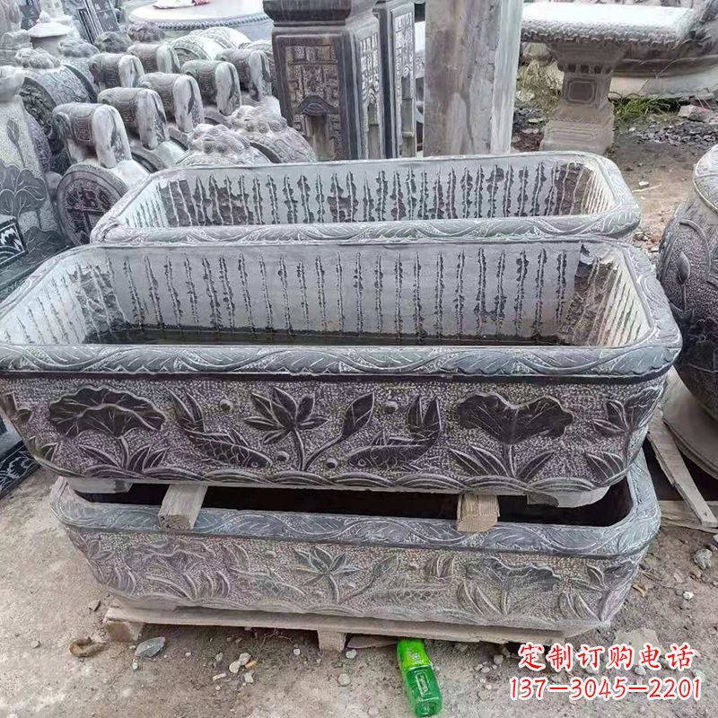 鹤壁方形石槽雕塑，打造完美家庭养鱼石缸