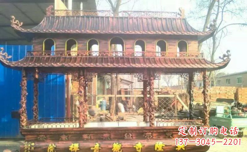 鹤壁方形寺庙古典香炉铜雕塑