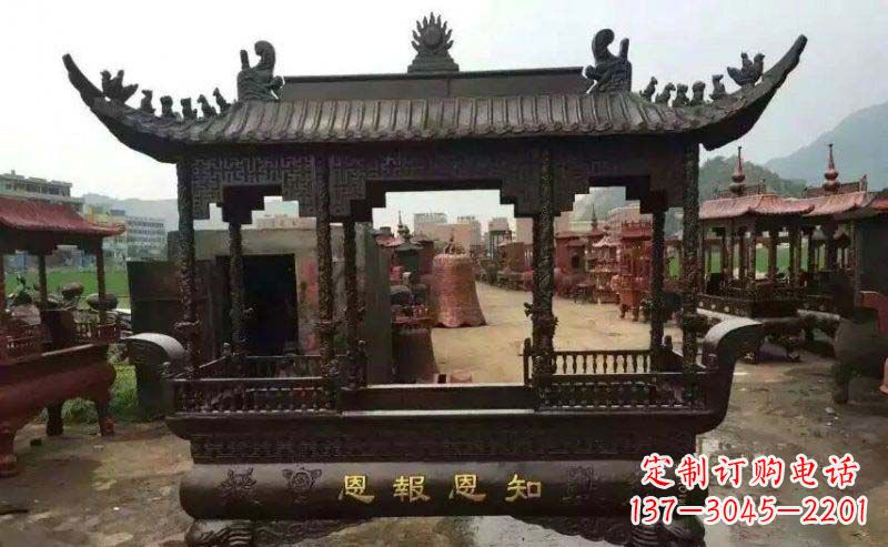 鹤壁精美方形寺庙铜香炉雕塑