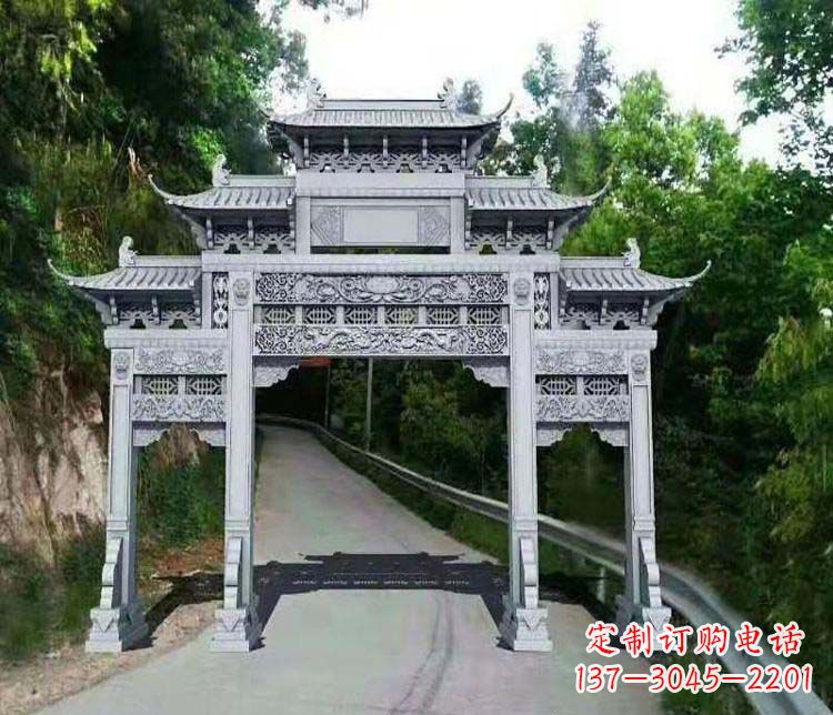 鹤壁仿古三门牌坊石雕