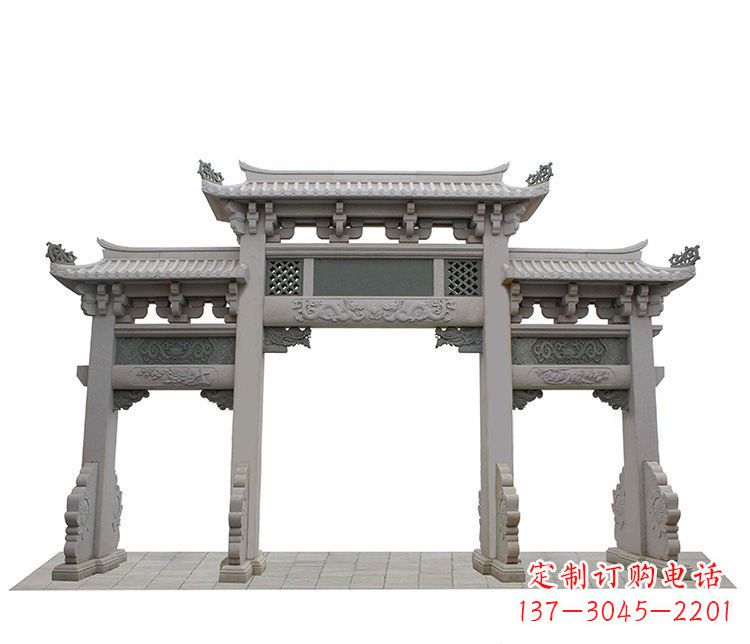 鹤壁仿古三门石牌坊石雕