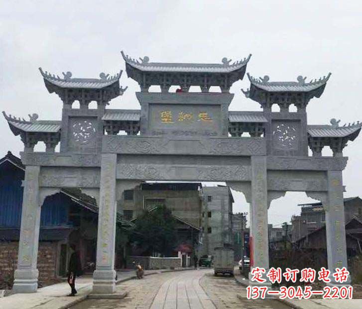 鹤壁仿古三门五楼牌坊石雕