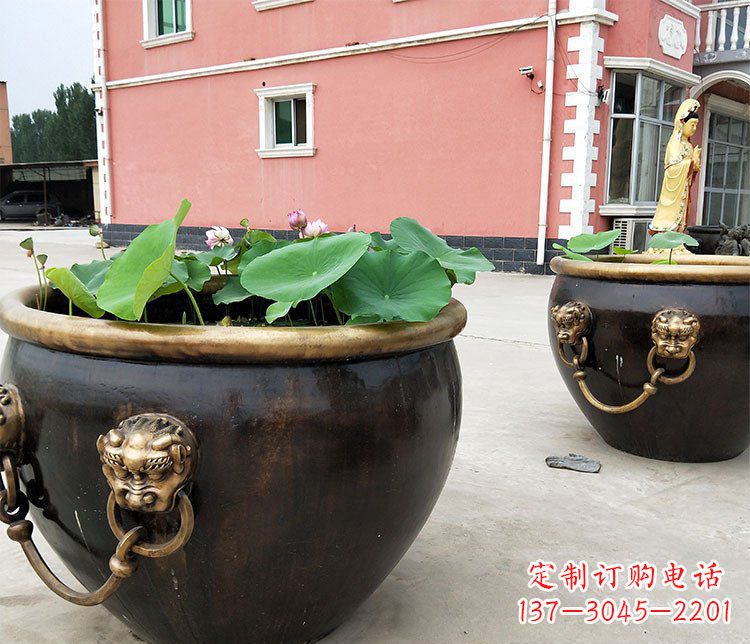 鹤壁仿古狮子头水缸铜雕塑 (2)