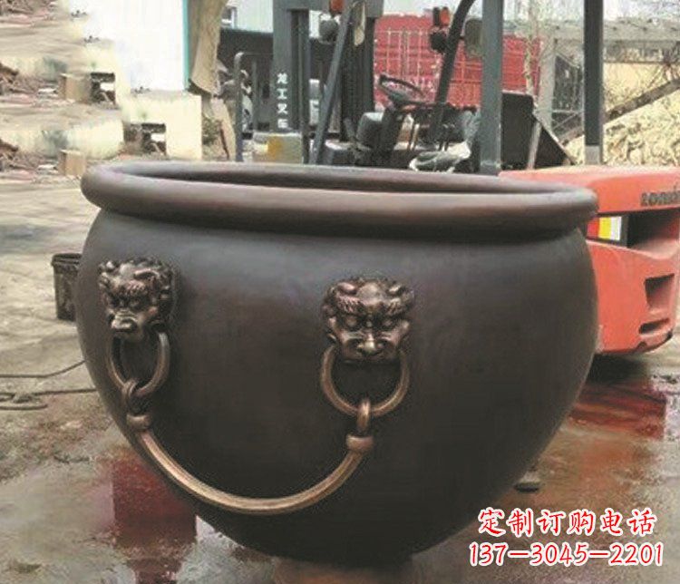 鹤壁仿古狮子头水缸铜雕塑 (3)