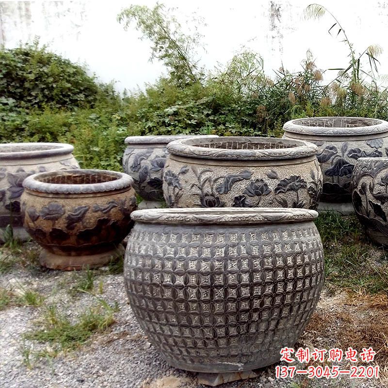 鹤壁仿古石雕花盆水缸——精美艺术家品