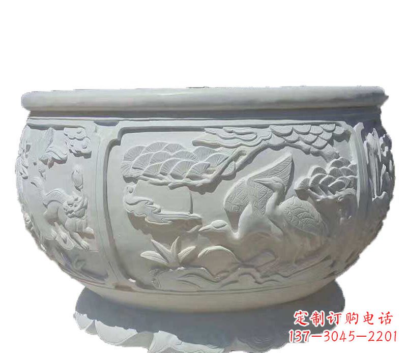 鹤壁精美仿古鱼缸石雕花盆雕塑