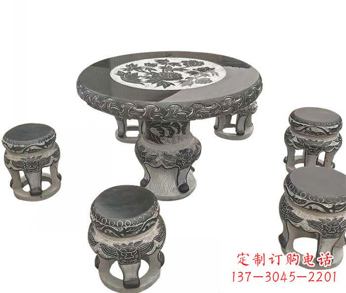 鹤壁仿古圆形石桌凳雕塑