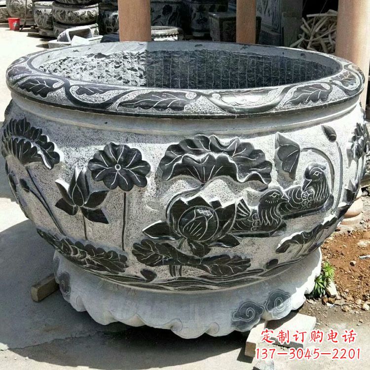 鹤壁极致精细仿古圆形鱼缸石雕