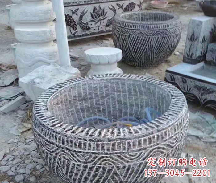 鹤壁精美仿古石雕水缸