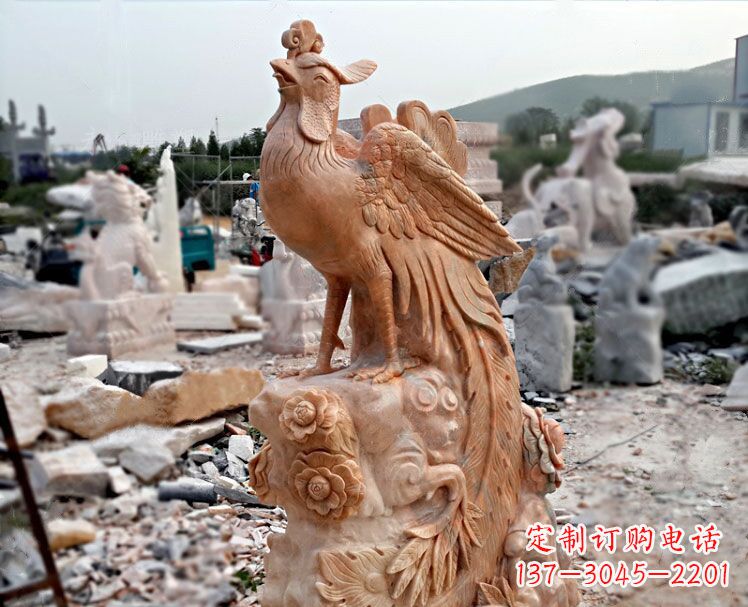 鹤壁凤凰牡丹晚霞红石雕神兽动物雕塑