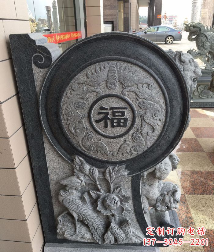 鹤壁福字雕塑 招财门墩石抱鼓