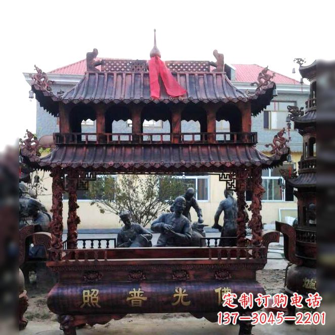 鹤壁古典风格三足铜香炉定制雕塑