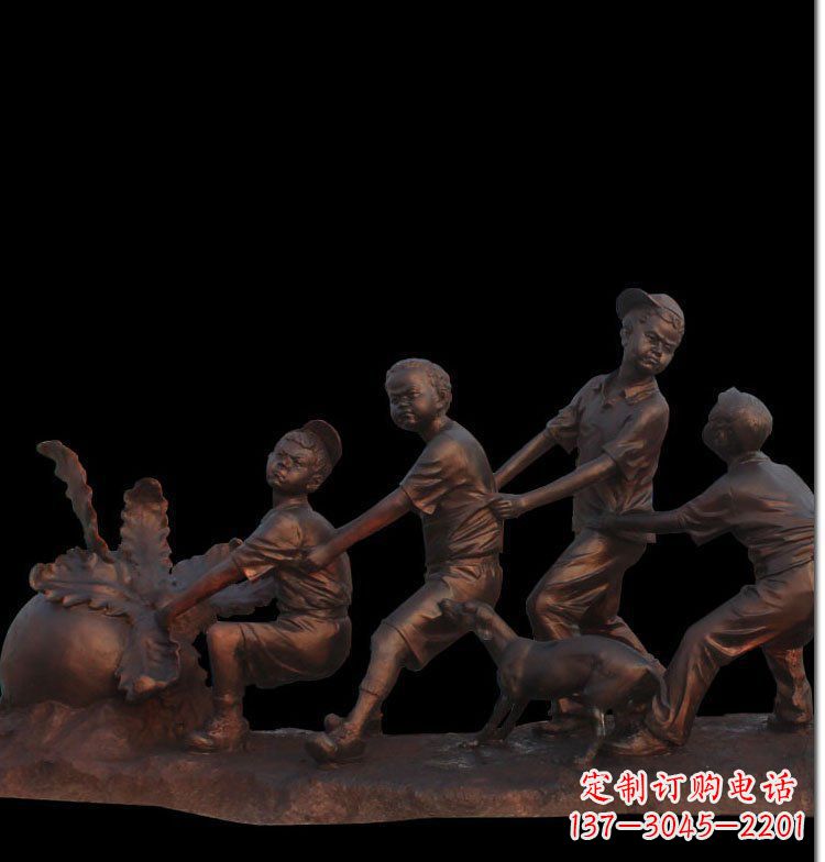 鹤壁精美玻璃钢仿铜拔萝卜人物雕塑