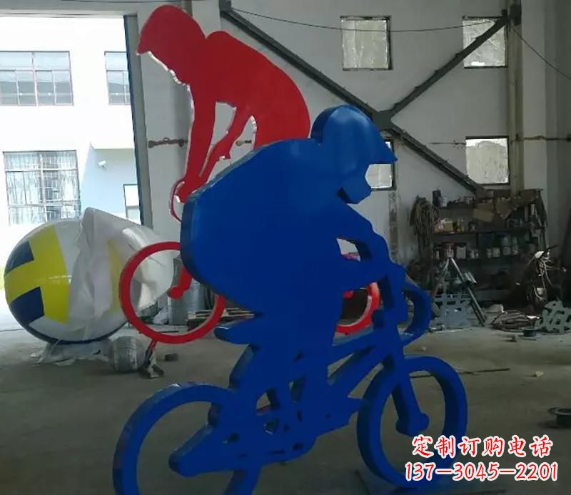 鹤壁公园不锈钢骑自行车运动人物雕塑