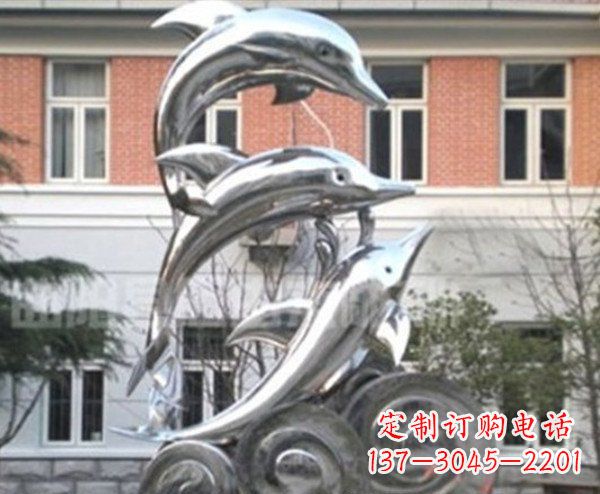 鹤壁跳跃海豚海浪不锈钢雕塑