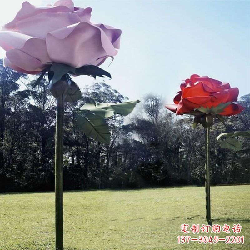 鹤壁公园草坪不锈钢玫瑰花雕塑摆件
