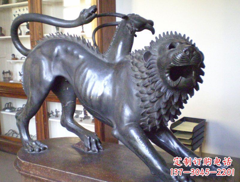 鹤壁公园抽象狮子蛇和羚羊动物景观铜雕