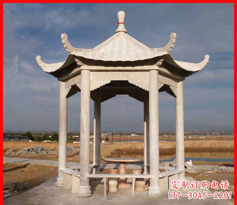 鹤壁公园大理石六角石雕凉亭 (2)