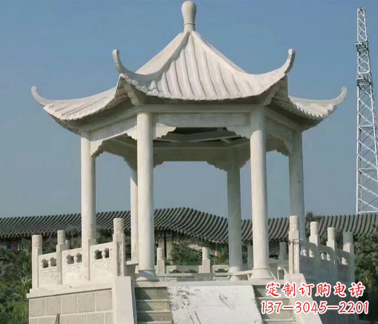 鹤壁极具视觉冲击力的大理石六角石凉亭雕塑
