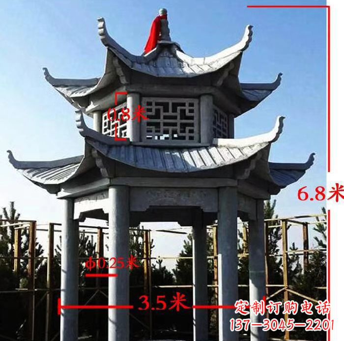 鹤壁杰出的大理石六角石双层凉亭雕塑