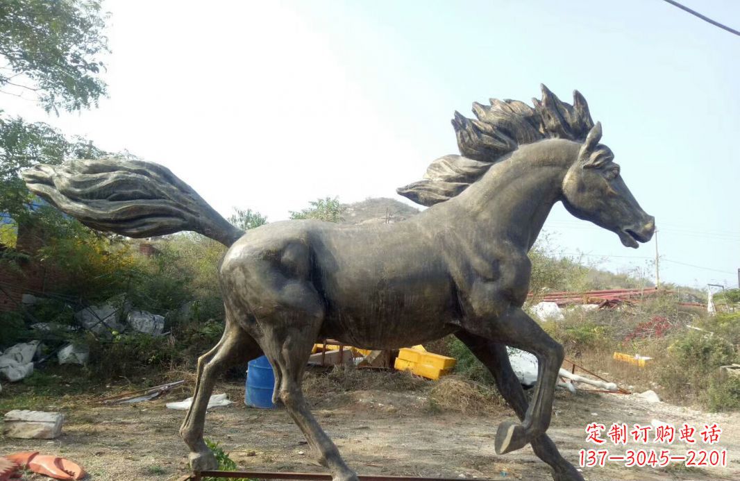 鹤壁公园动物奔跑的马铜雕