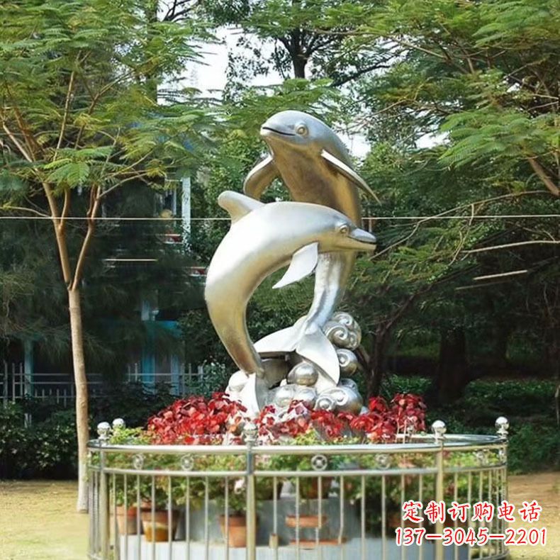 鹤壁公园动物海豚不锈钢景观雕塑