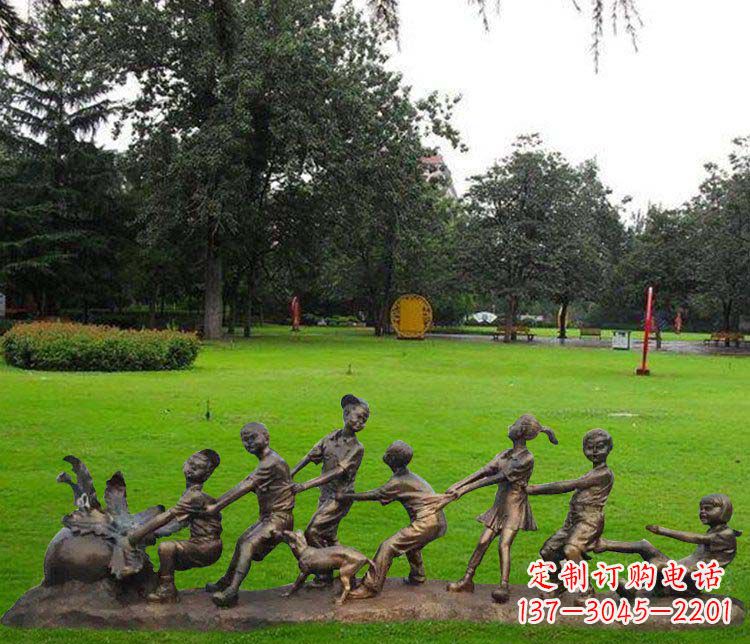 鹤壁公园儿童拔萝卜人物小品铜雕