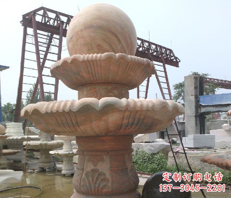 鹤壁公园风水球晚霞红双层喷泉石雕