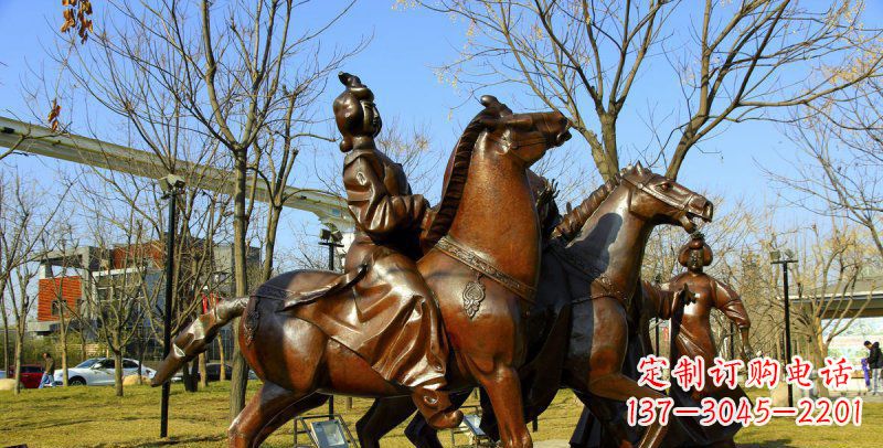 鹤壁公园古代女人骑马景观铜雕