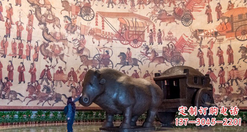 鹤壁传统风格铜河马拉车景观雕塑
