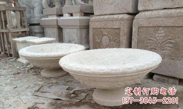 鹤壁细腻雅致的大理石花盆石雕