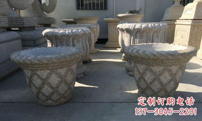 鹤壁公园景观花篮式花盆石雕 (2)