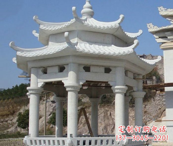 鹤壁公园景观汉白玉石雕凉亭