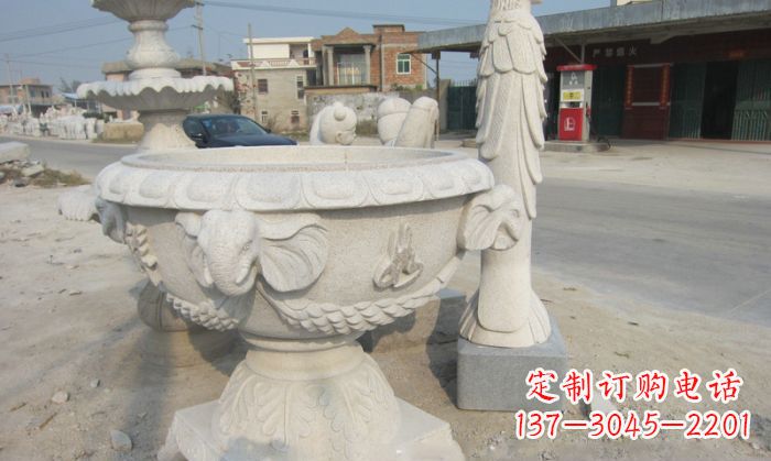 鹤壁公园景观象头石雕水缸
