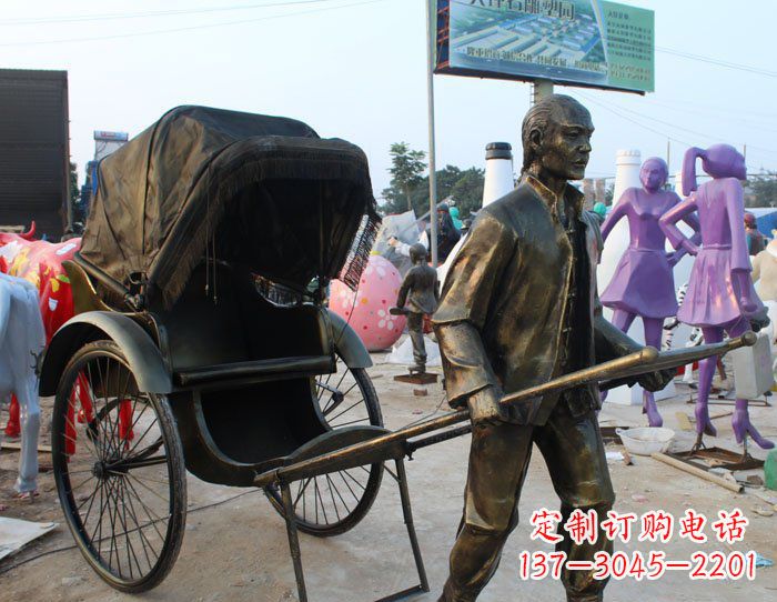 鹤壁精致可爱的黄包车铜雕
