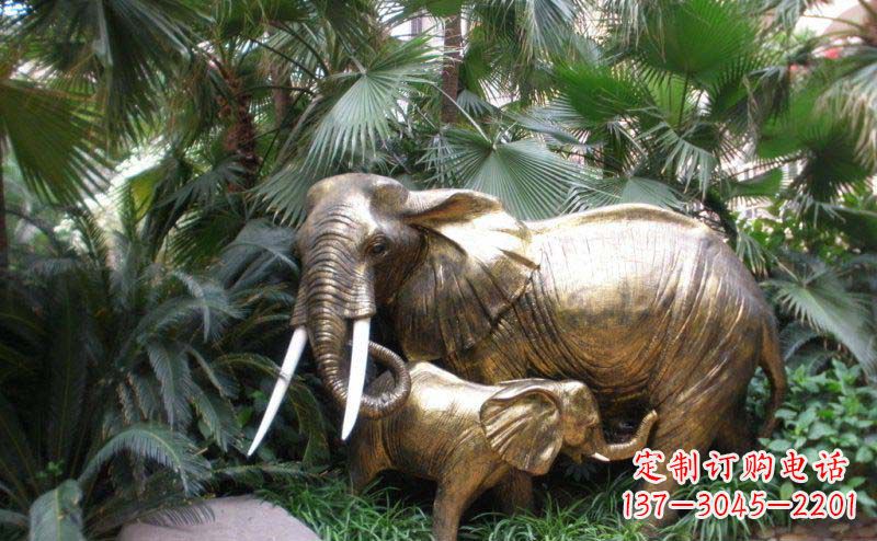鹤壁公园母子大象动物铜雕