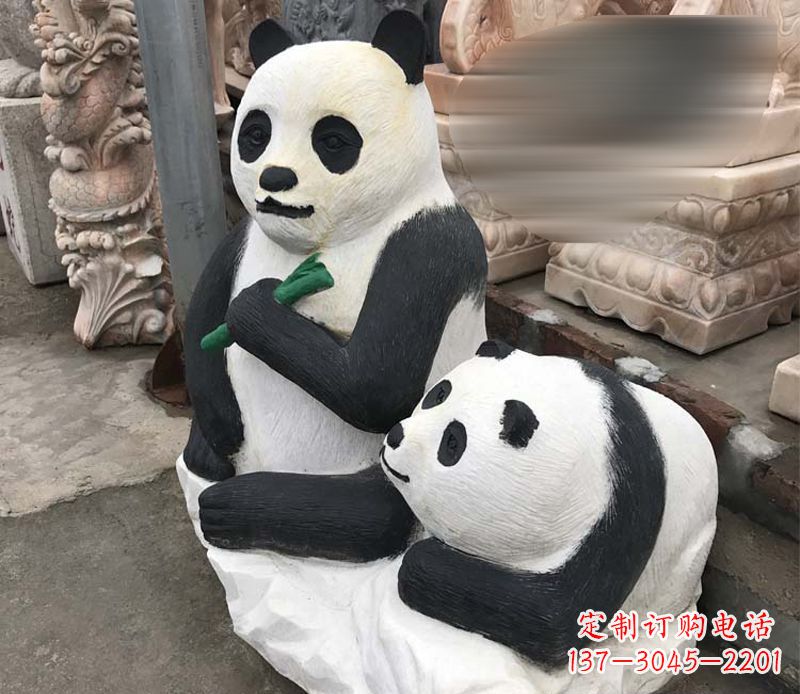 鹤壁领雕塑——公园母子熊猫石雕