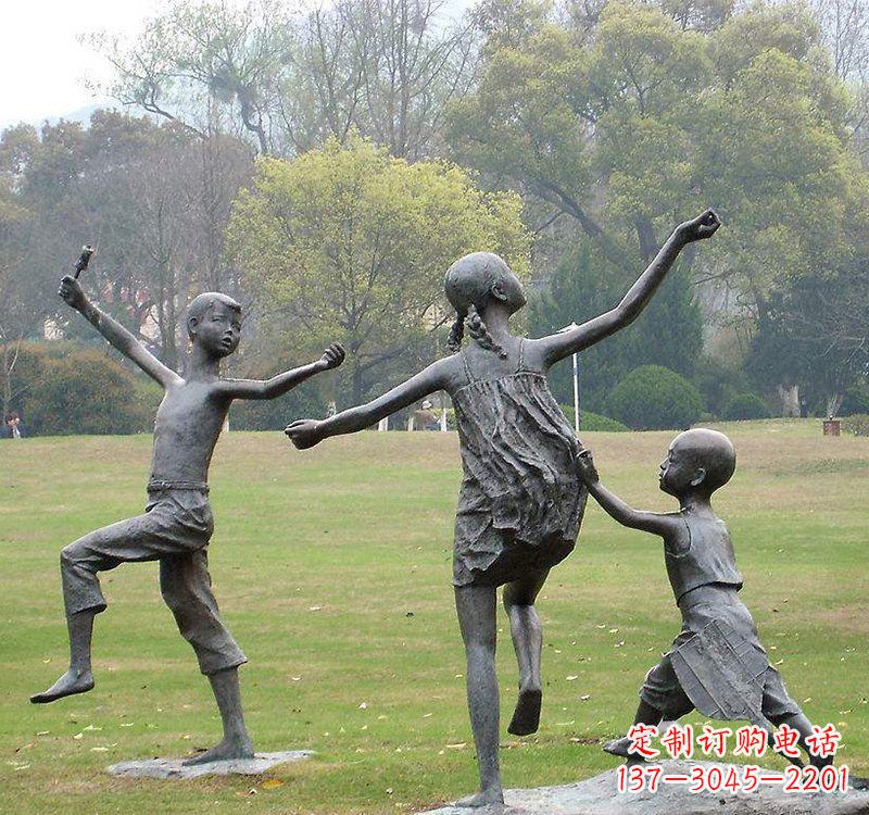 鹤壁公园人物放风筝的儿童铜雕