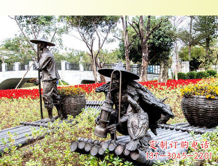 鹤壁公园人物渔夫铜雕塑