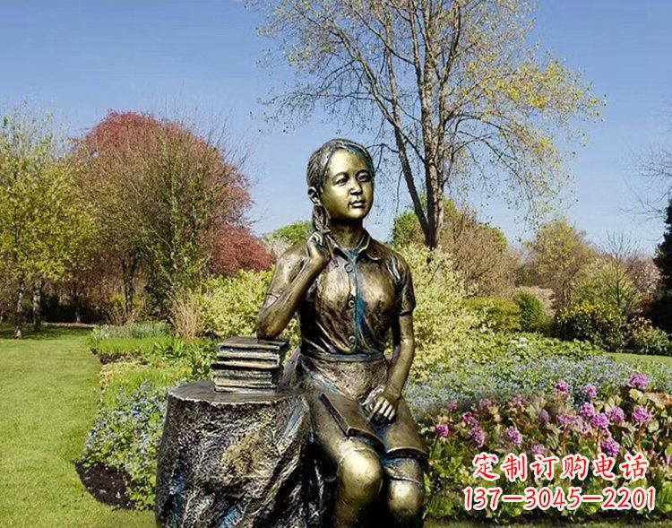鹤壁公园铜雕儿童看书人物雕塑