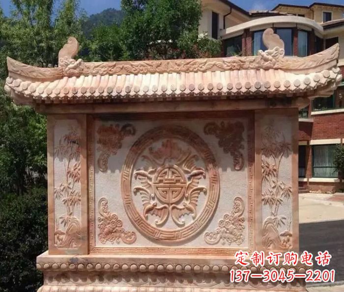 鹤壁中领雕塑-公园晚霞红蝙蝠竹子石影壁雕塑