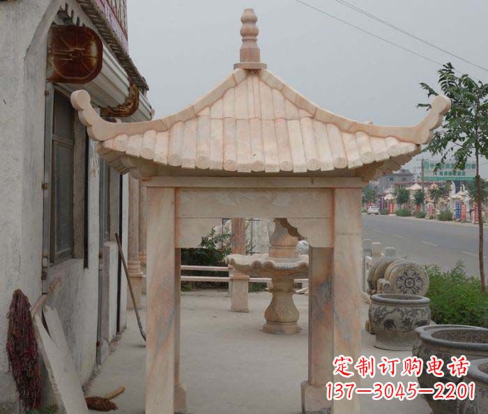 鹤壁精美红六角石凉亭雕塑